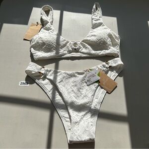 Berlook Large White Paisley O Ring Bikini Set Swimwear New